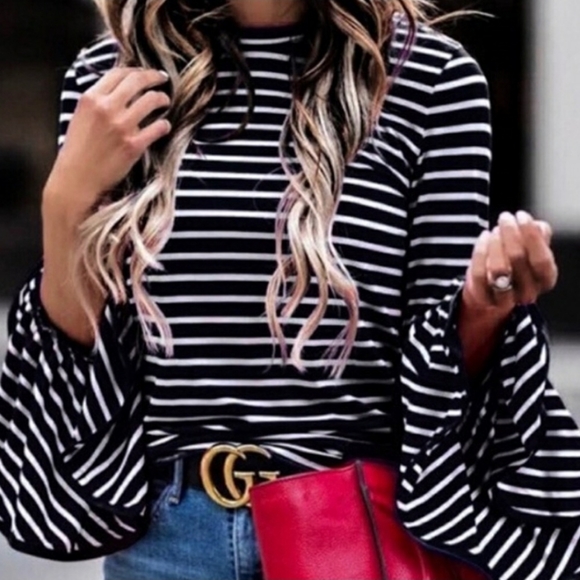 Private Label Tops - Boho Bell Sleeve Crew Neck Top